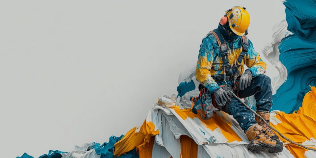 Couvreur assis sur toiture – pause en sécurité PPSPS couverture