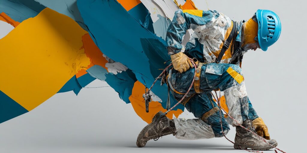 Couvreur accroupi attachant cordage – PPSPS couverture