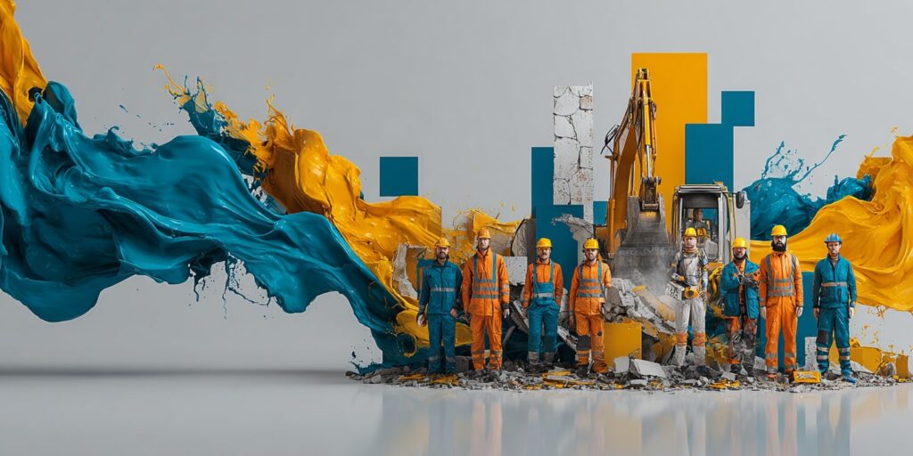 Équipe d’ouvriers de démolition sur un bâtiment
