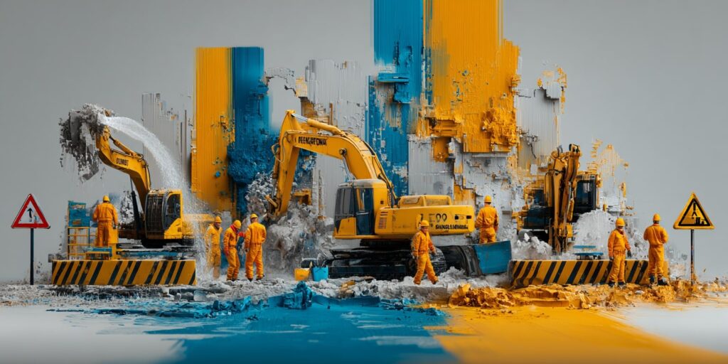 Équipe préparant la zone avant démolition