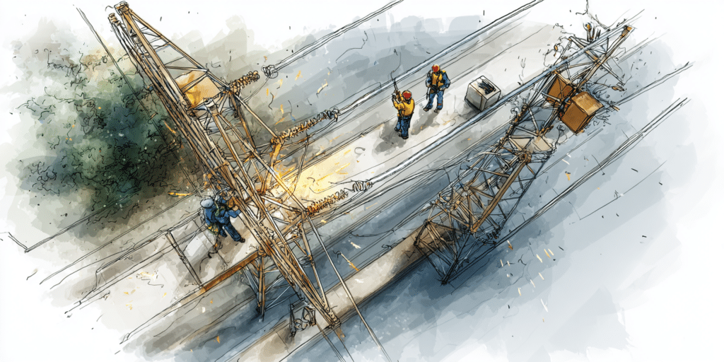 Site de construction avec ouvriers sur un chantier d'infrastructure.