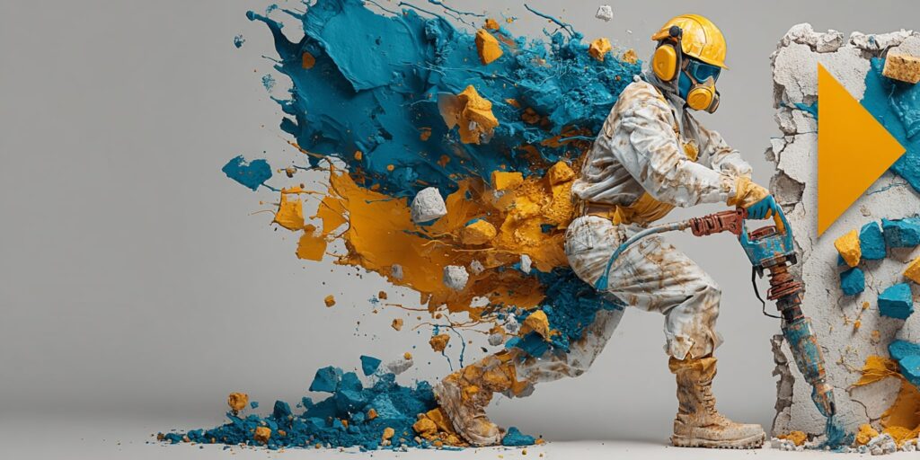 Ouvrier utilisant une marteleuse en démolition