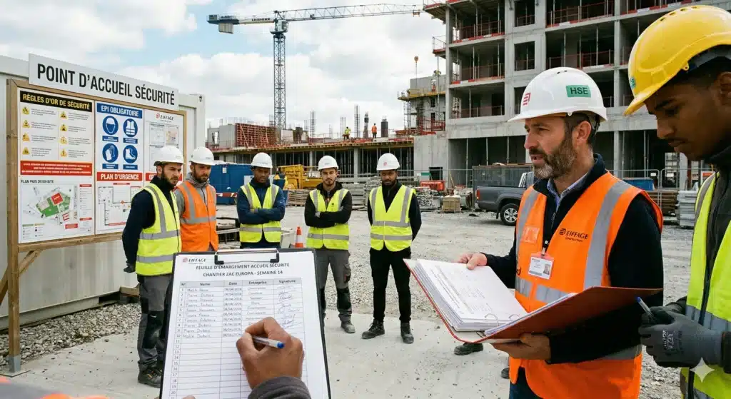 Accueil sécurité sur un chantier de bâtiment