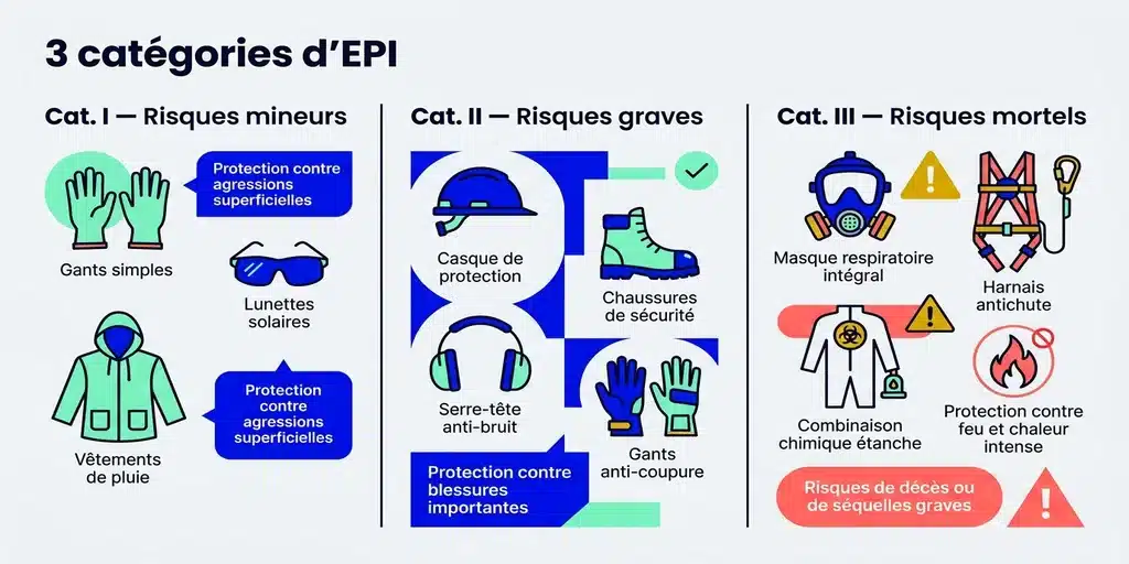 Les 3 catégories d'EPI : risques mineurs, graves et mortels