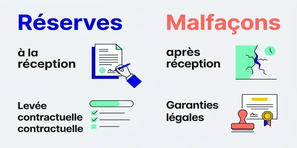 Comparaison réserves et malfaçons : réception vs garanties légales