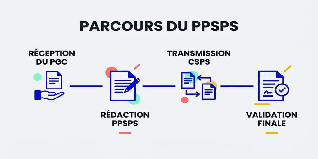 Parcours du PPSPS échafaudage : PGC, rédaction, transmission, validation