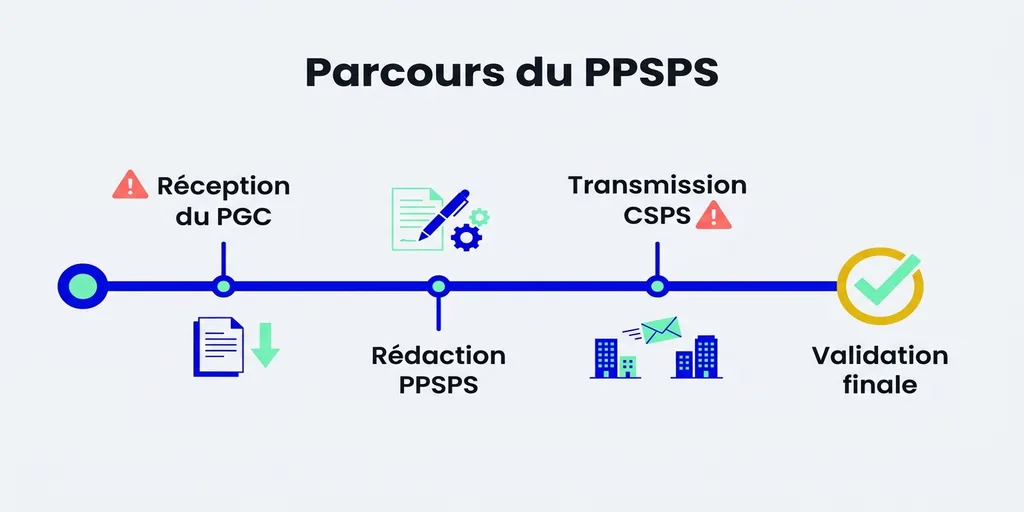Parcours du PPSPS étanchéité : PGC, rédaction, transmission, validation