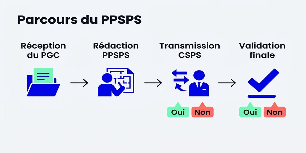 Parcours du PPSPS menuiserie : PGC, rédaction, transmission, validation